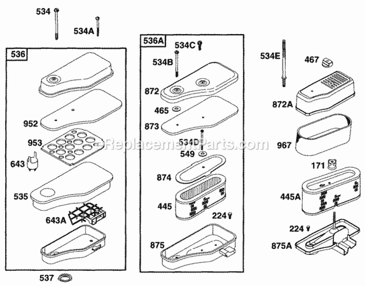 Air Cleaner Grp Diagram and Parts List for 256702-0100-01  Briggs and Stratton Engine